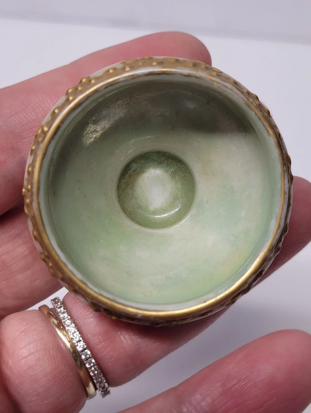 PH Leonard Ceramic Salt Cellar Pair in Green and Gold